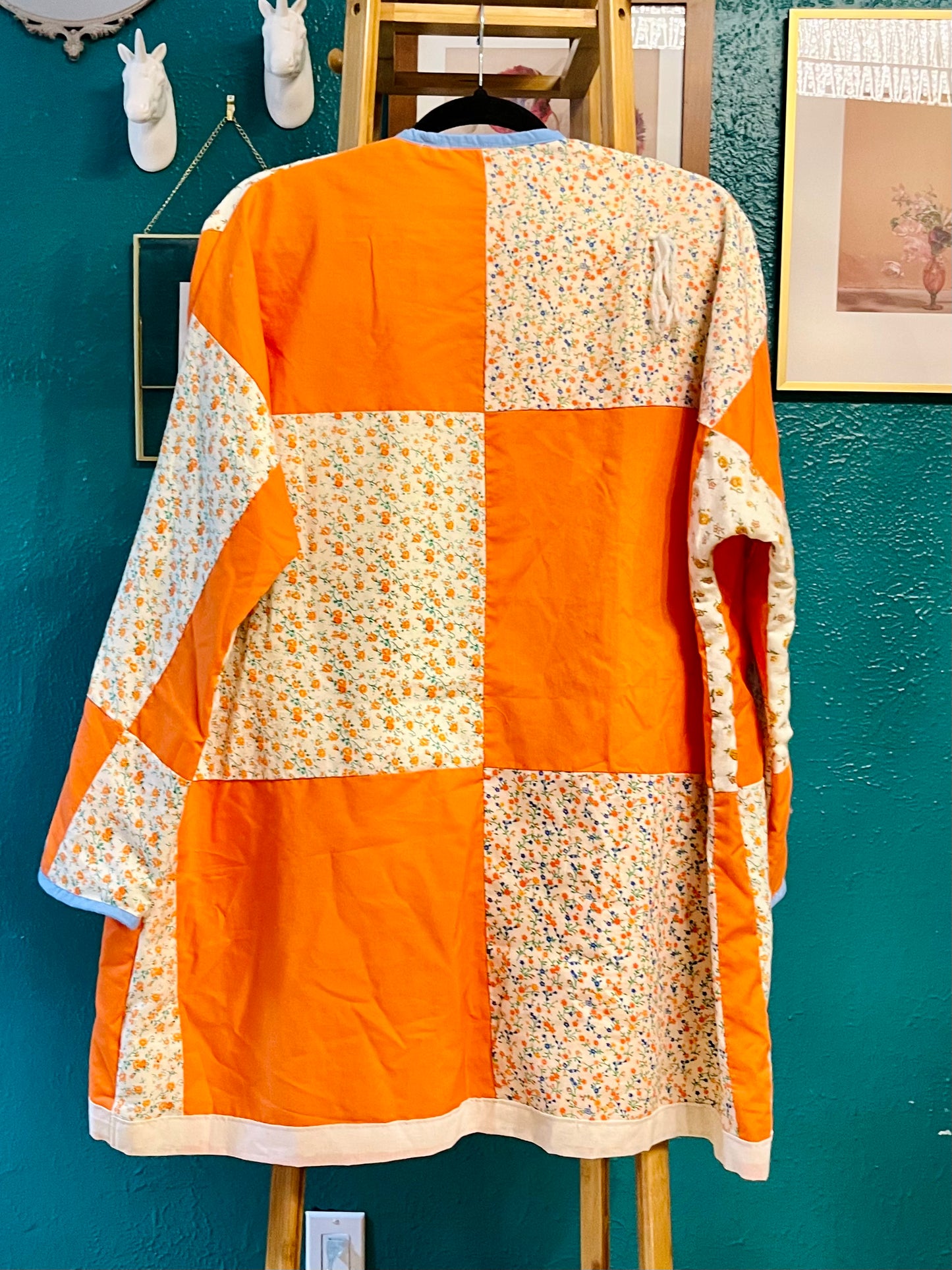 Quilt Jacket in Orange and Floral - Size M Oversized