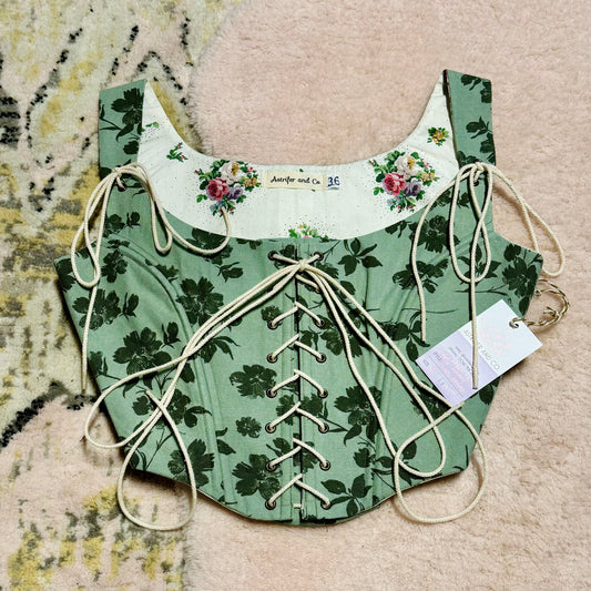 Front Lace Corset in Green Floral