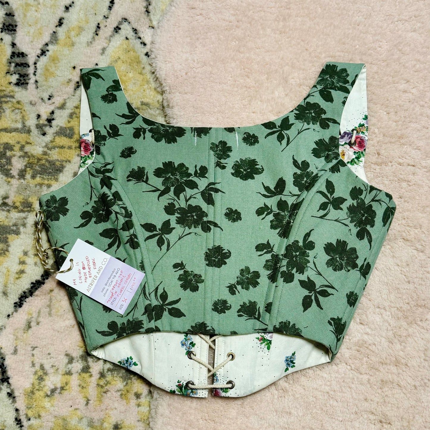 Front Lace Corset in Green Floral