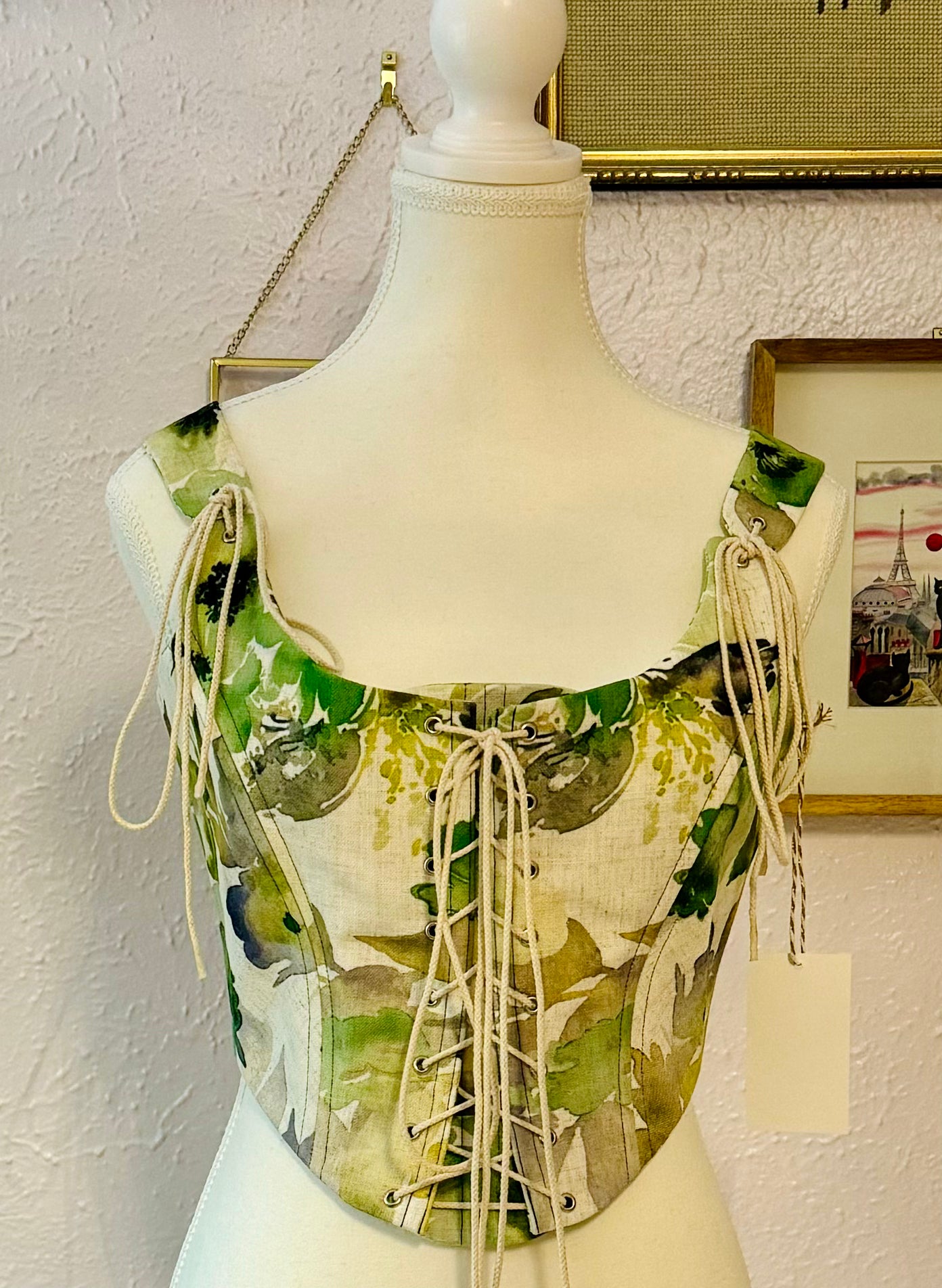 Front Lace Corset in Green Watercolour