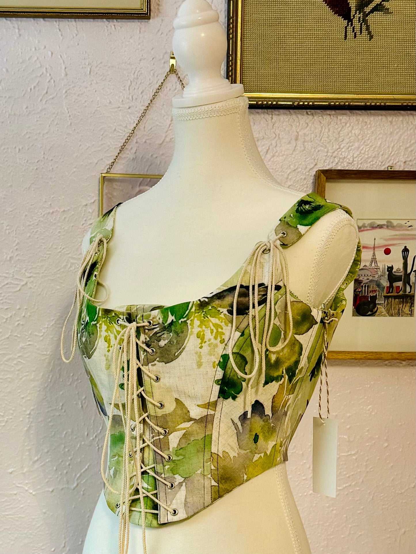 Front Lace Corset in Green Watercolour