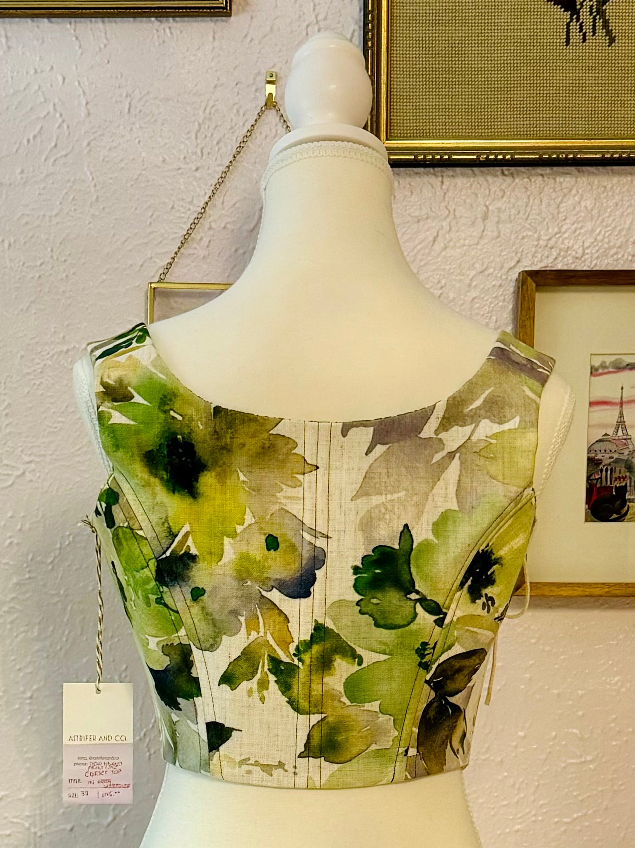 Front Lace Corset in Green Watercolour