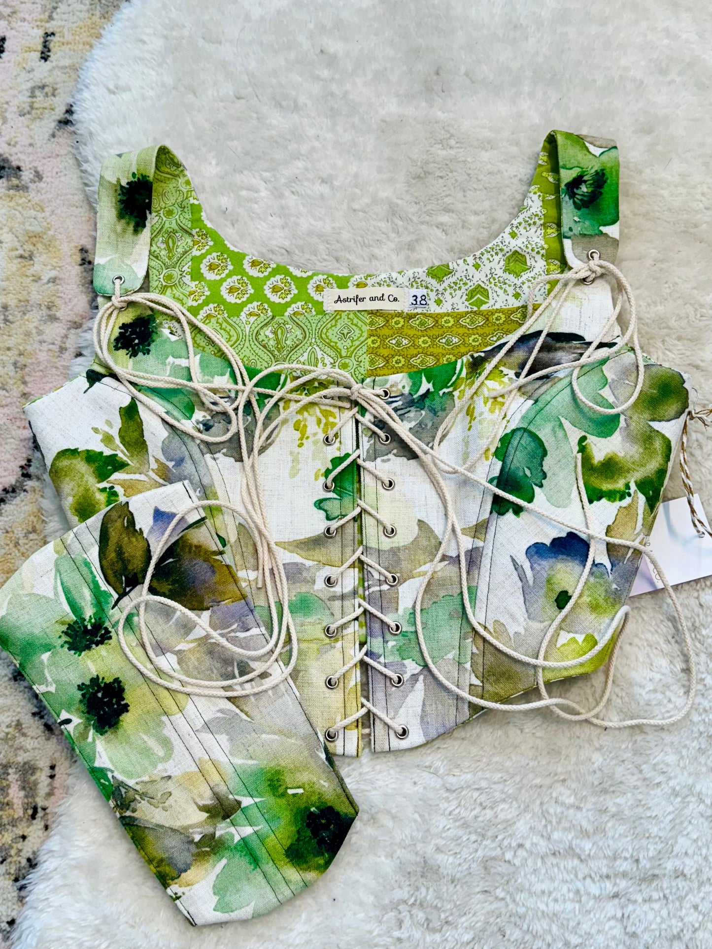 Front Lace Corset in Green Watercolour