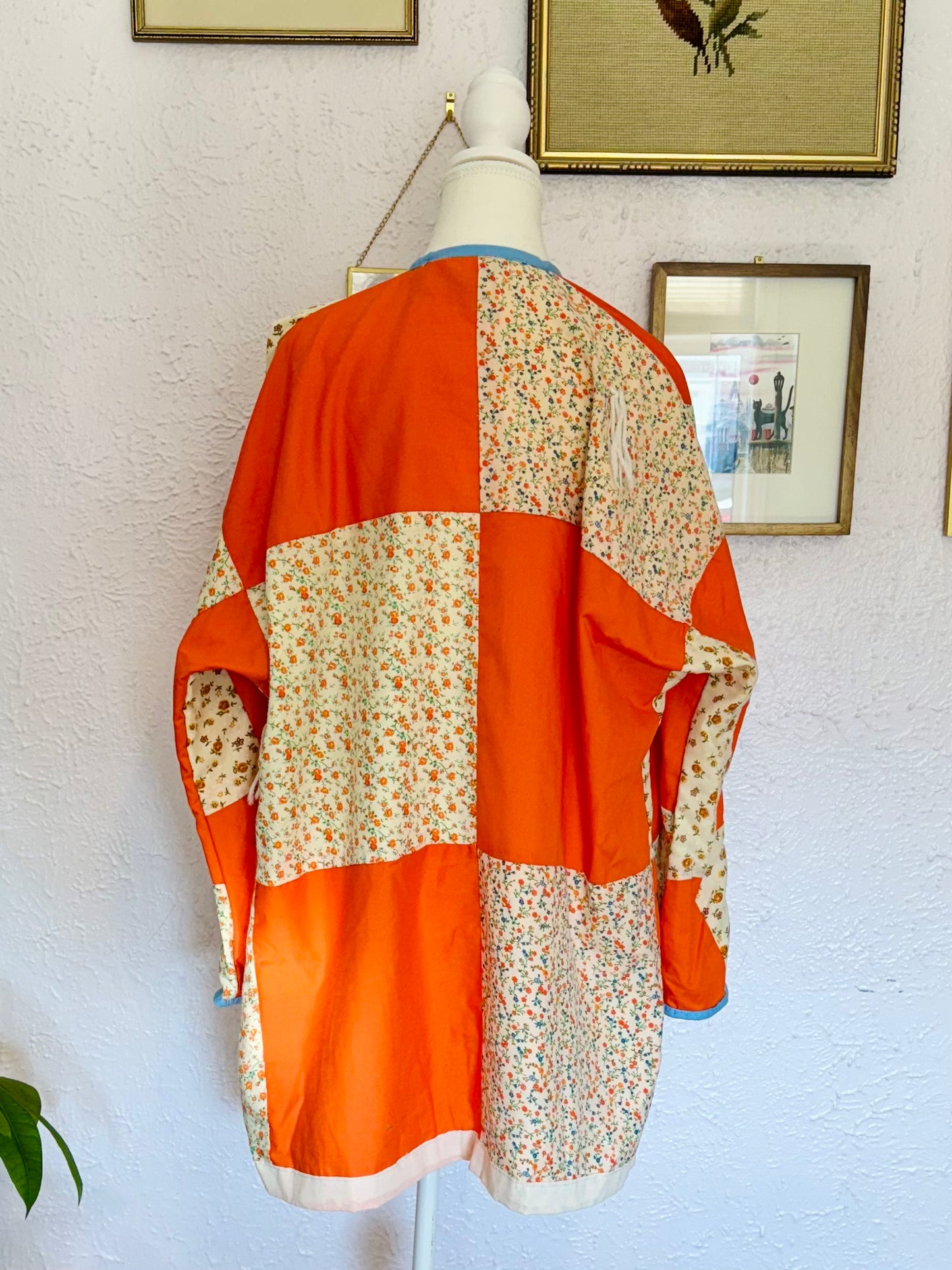 Quilt Jacket in Orange and Floral - Size M Oversized